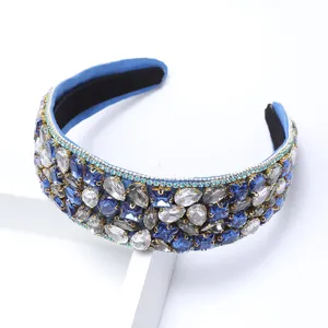 Blue wide rhinestone headband for women crystal hair accessories fashion sparkly luxury hair hoop