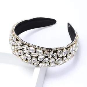 Luxury crystal embellished wide headband sparkling rhinestone hair hoop for women fashion accessories