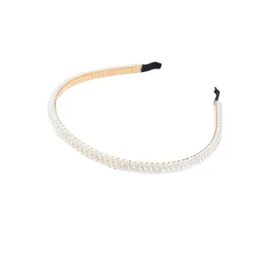 Elegant pearl metal headband for women, stylish minimalist hair hoop, vintage hair accessory.