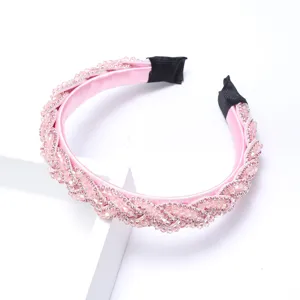 Serre-tete tresse strass cristal rose accessoire cheveux scintillant exquis pour femmes chic