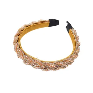 Bandeau tressé en strass cristal baroque cerceau cheveux satin doré accessoires mode femme