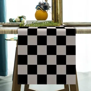 Moderne zwart-wit geruite tafelloper van linnen stof eettafel decoratie woondecoratie
