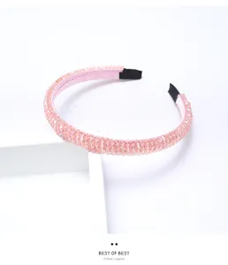 Charmant serre-tête en perles de cristal rose, bandeau minimaliste à bord étroit pour femmes