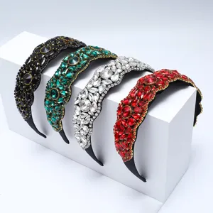Luxury Baroque Rhinestone Headband Glass Colored Glaze Retro Alloy Head Hoop Pave Crystal Hair Band For Women Fashion Accessories