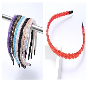 Set de serre-tête tressé de perles fait main, cerceau de cheveux en cristal coloré pour femmes.