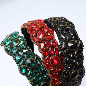Luxury Baroque rhinestone crystal headband, heavy craft sparkly hair hoop for women.