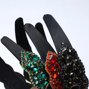 High-end Baroque crystal rhinestone headband, luxury black velvet hair accessory detail.