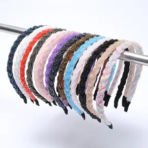 Serre-tête Tressé Perlé à la Main Torsion Cristal Perles de Rocaille Cerceau à Cheveux Élégant Coiffe Douce Pour Femmes Filles Accessoires de Cheveux