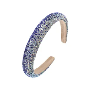 Luxueux serre-tête en strass cristal bleu brillant large bandeau pour fête femme