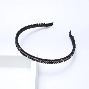 Black crystal beaded headband for women, elegant rhinestone hair hoop for daily wear and washing.