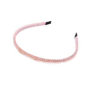 Pink crystal rhinestone headband for women, minimalist anti-slip hair hoop for daily wear.