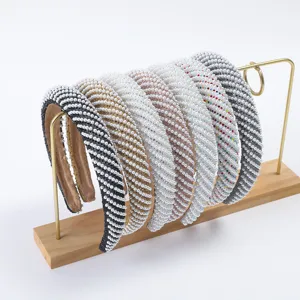 Elegante Cerchietto in Stile Europeo con Strass e Perle Artificiali Cerchietto a Righe Diagonali per Donna Accessori Capelli