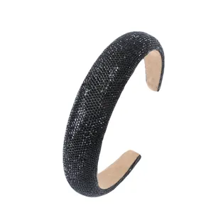 Serre-tête rembourré en strass noir, accessoire de cheveux étincelant pour femme mode tendance.