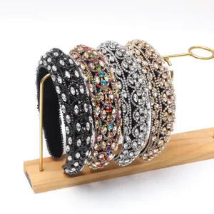Luxus Strass Schwamm Stirnband Für Damen Heavy Craft Funkelnd Gepolstert Breitkrempig Haarband Mode Elegant Täglich Party Haarschmuck