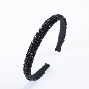 Black beaded headband handmade slim hair hoop simple fashion hair accessories for women