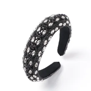 Luxus schwarzer Strass dicker Haarreif glänzender Schwamm Haarschmuck für Damen Mode Accessoires