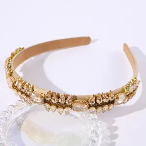 Serre-tete elegant en cristal et strass pour femmes, accessoire de cheveux dore vintage.