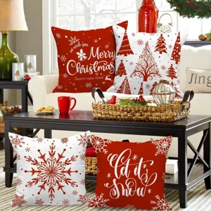 Christmas pillow cover linen holiday home decor sofa cushion festive tree snowflake red white