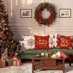 Christmas throw pillow covers set festive sofa cushion decorative linen snow tree