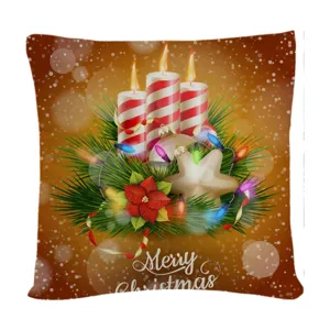 Christmas cushion cover with candle and pine design, festive decorative throw pillow case.