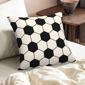 Black and white soccer ball throw pillow cover, square cotton cushion case for home sofa decor.