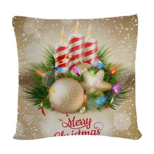 Christmas candle pattern decorative pillow cover, festive throw pillow for sofa holiday decor.