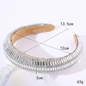 Rhinestone padded headband sparkling crystal hair hoop luxury fashion hair accessories detail view.