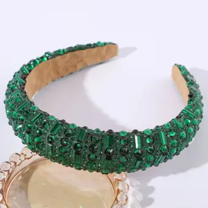 Serre-tête rembourré en strass vert cerceau de cheveux en cristal scintillant accessoires de mode