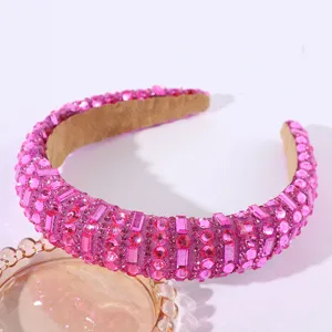 Serre-tête rembourré en strass rose scintillant pour femmes, bandeau à cristaux élégant