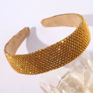 Bandeau strass doré cerceau cheveux cristal brillant large mode luxe accessoires cheveux femme