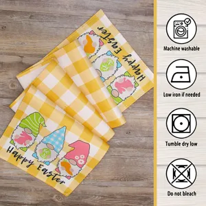 Runner da tavola con gnomo di Pasqua tessuto di lino scozzese giallo decorazione