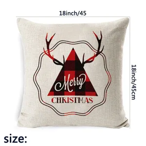 Housse de coussin de Noël 45x45 cm motif cerf carreaux rouge et noir pour deco salon