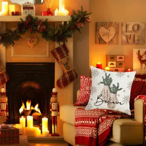 Housse de coussin de Noël housse de canapé festive en lin avec motif Believe charmant