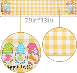 Runner da Tavola Gnomo di Pasqua Quadri Gialli Rustico Tavolo Decorazione 70x13 in