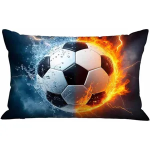Soccer football throw pillow cover with fire and water design for living room sofa decor
