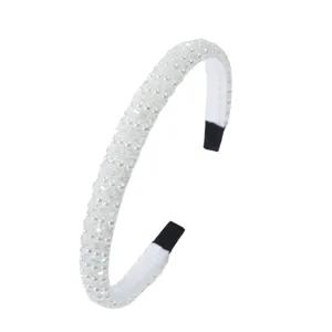 Elegant white pearl and crystal beaded headband, minimalist hair hoop for daily wear.