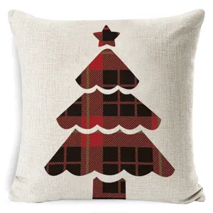 Housse de coussin de Noël carreaux rouge et noir arbre sapin lin décoration canapé