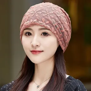 Breathable lace chemo cap for women, lightweight hollow out beanie hat for daily wear detail.