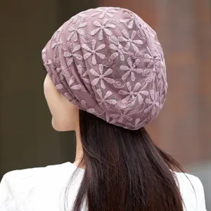 Women breathable lace pullover cap thin slouchy beanie head wrap for daily wear detailing.