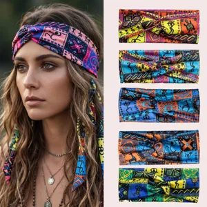 Fascia per Capelli Sportiva Stampata Bohémien retrò Geometrica Tribale con Nodo Intrecciato Assorbimento Sudore per Corsa Fitness Donna Accessori per Capelli