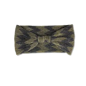 Moderna fascia per capelli elastica e larga in tessuto metallizzato con bellissimo fiocco.