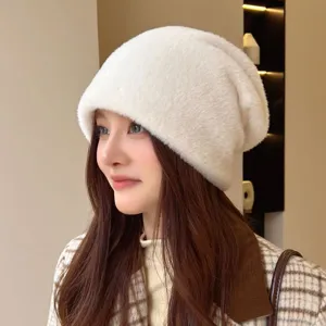 Women Winter Warm Plush Beanie Hat Thickened Fashional Solid Color Windproof Soft Furry Pullover Cap Daily Outdoor Wear