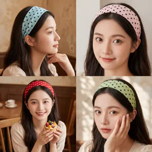 Fascia Sportiva Retrò a Pois da Donna in Poliestere Elastico Assorbi Sudore Fascia per Capelli Yoga Accessori per Capelli Turban