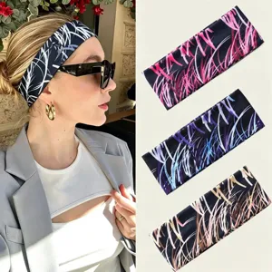 Fascia per Capelli a Tesa Larga da Donna Fascia Elastica per Sudore per Sport Yoga Fascia per Capelli Stampata Boho Copricapo Moda Accessori per Capelli
