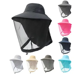 Herren Damen Sonnenhut Breite Krempe Anti UV Anti Moskitonetz Outdoor Wandern Angeln Kappe Atmungsaktiv Sommerhut