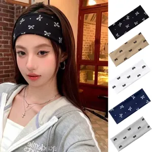Fascia per capelli con fiocco stile coreano ampia fascia assorbente per sport e lavaggio viso