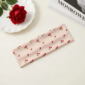 Fascia per capelli larga con stampa di ciliegie rosa stile coreano per donna trucco e pulizia viso