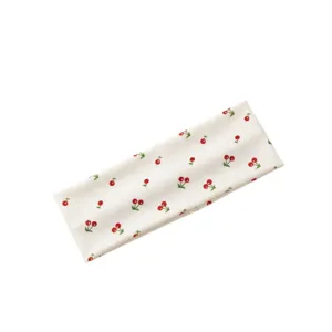 Cerchietto largo con stampa di ciliegie in stile coreano, fascia per capelli a coste morbida.
