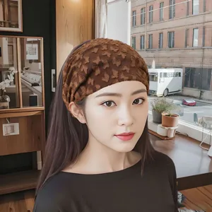 Fascia per capelli larga marrone stile coreano, cerchietto morbido di peluche per uso quotidiano.