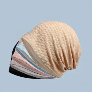 Women Breathable Cotton Polyester Beanie Hat Soft Stretchy Slouchy Turban Cap For Spring Summer Daily Wear